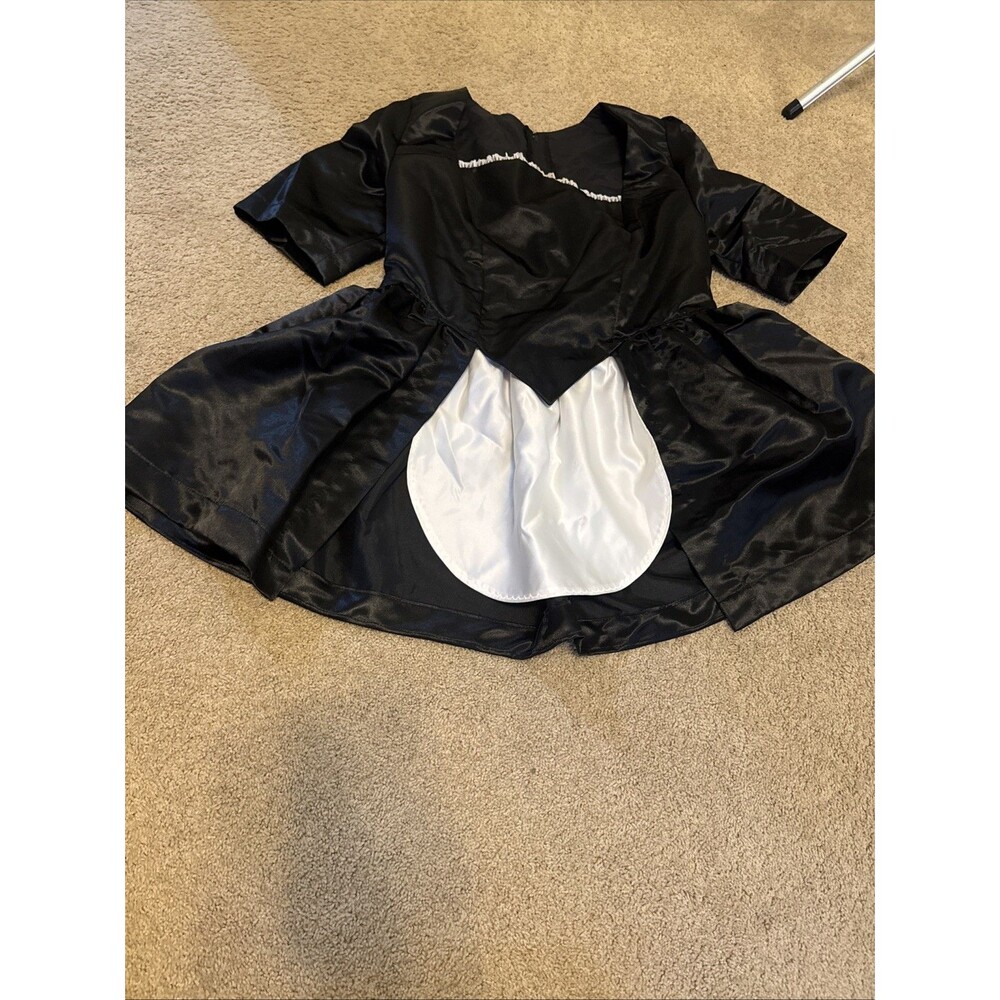 Custom Made Black & White Sissy Maid Lockable Satin Dress cosplay
